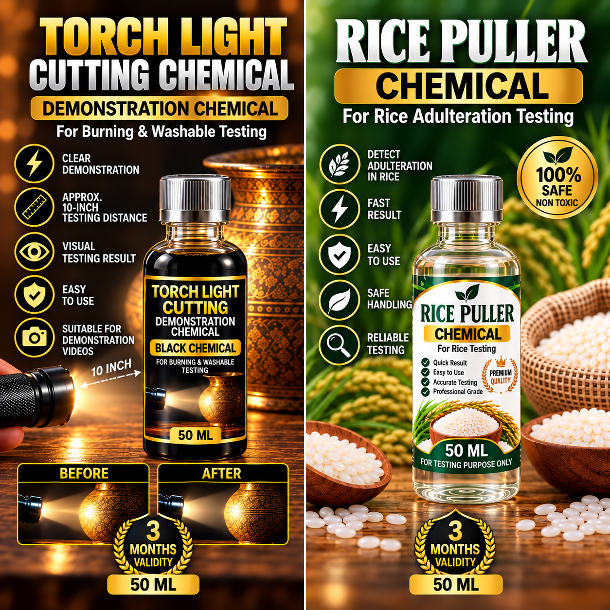 Anti Iron Rice Pulling Chemical + Torch Light Cutting Chemical Combo Kit – 2 × 50 ML | 3 Months Validity